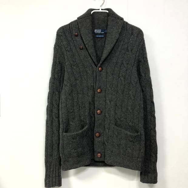 폴로 랄프로렌 램스울100% 숄카라 케이블 가디건 _ 차콜