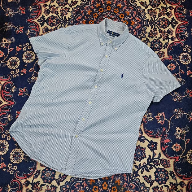 랄프로렌 클레식핏 버튼다운 스트라이프 반팔 셔츠 L