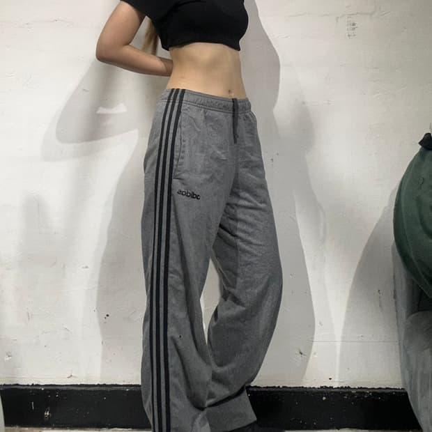 아디다스 그레이 블랙 삼선 와이드 팬츠 S