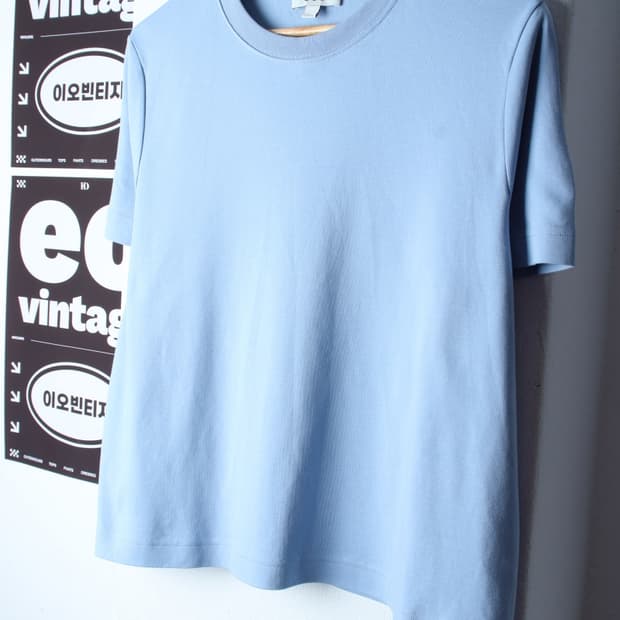 W(XL-2XL) 코스 반팔 티셔츠 빅사이즈 연블루 무지-H33072