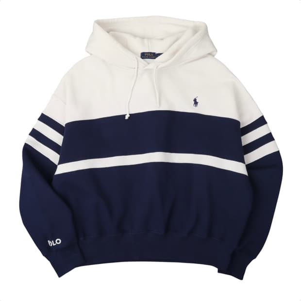 폴로 랄프로렌 네이비 스트라이프 화이트 후드티
