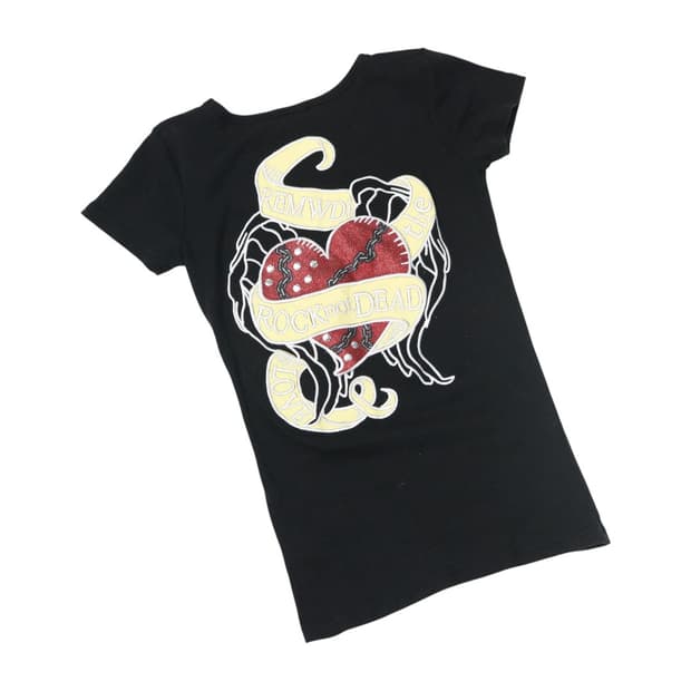 JIGGY ANOTHER GROUND 락 시크 하트 글리터 반팔 티셔츠