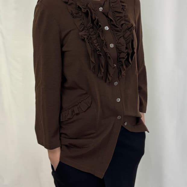 진태옥 프랑소와즈 면프릴 블라우스 가디건