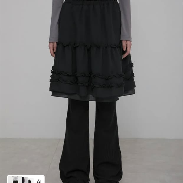 플레어업 3-Layered Ruffle Skirt Pants Black