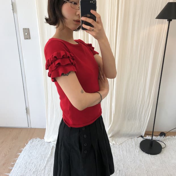vintage red frill sleeve top