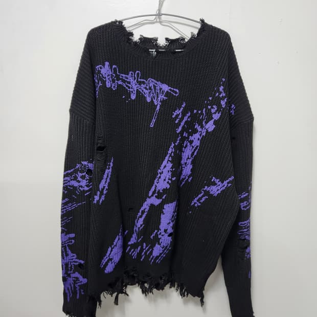 빈티지 데미지 프린팅 니트