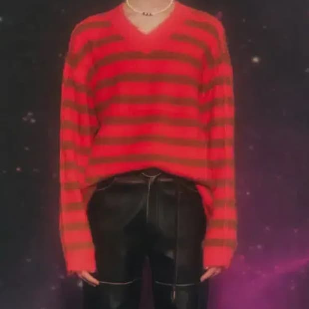 앤더슨벨 스트라이프 헤어리 브이넥 스웨터 atb800u(ORANGE/BR