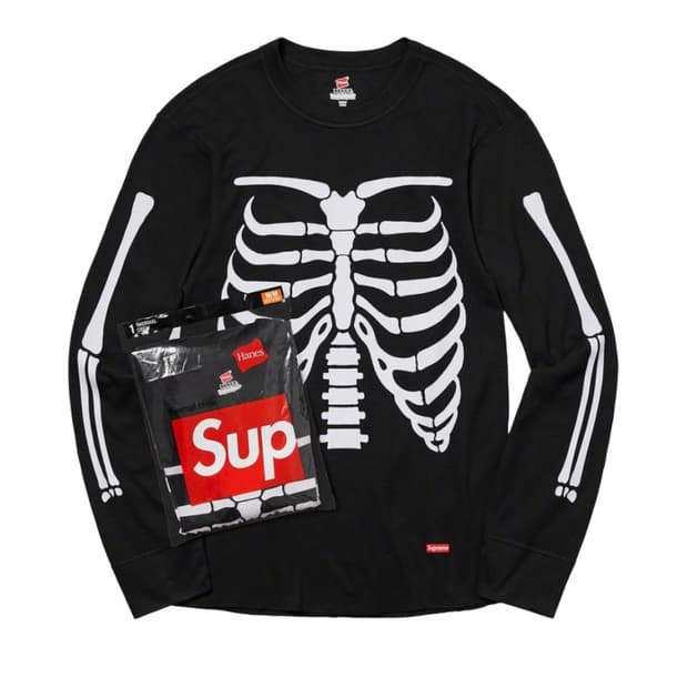 슈프림 헤인즈 본즈 써멀 크루 블랙 XL