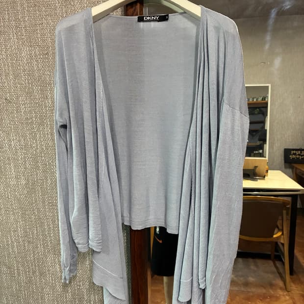 S) DKNY 도나카란 실크 랩 가디건 블루 그레이