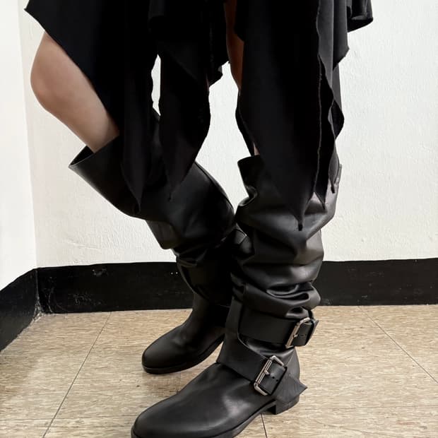 rare* 피에르하디 스크런치 레더 버클 니하이 라이더 롱부츠