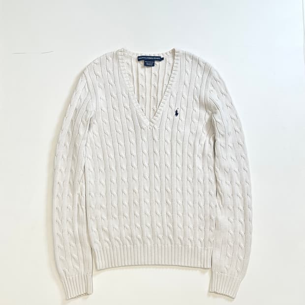 폴로랄프로렌 케이블 화이트  브이넥 니트 L
