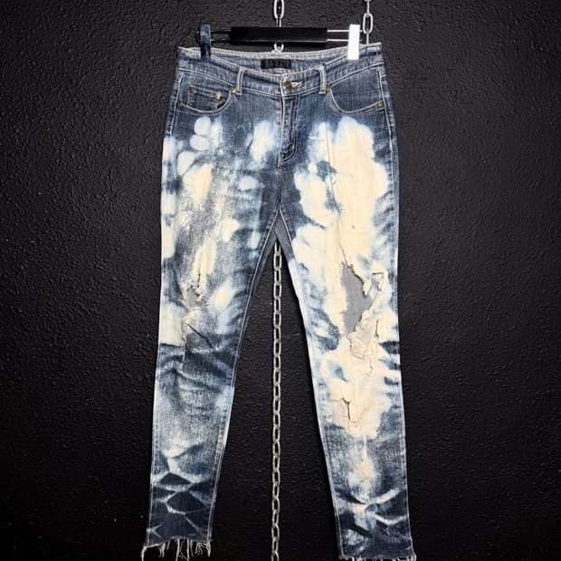 Acid Bleach Destroyed Denim Pants 