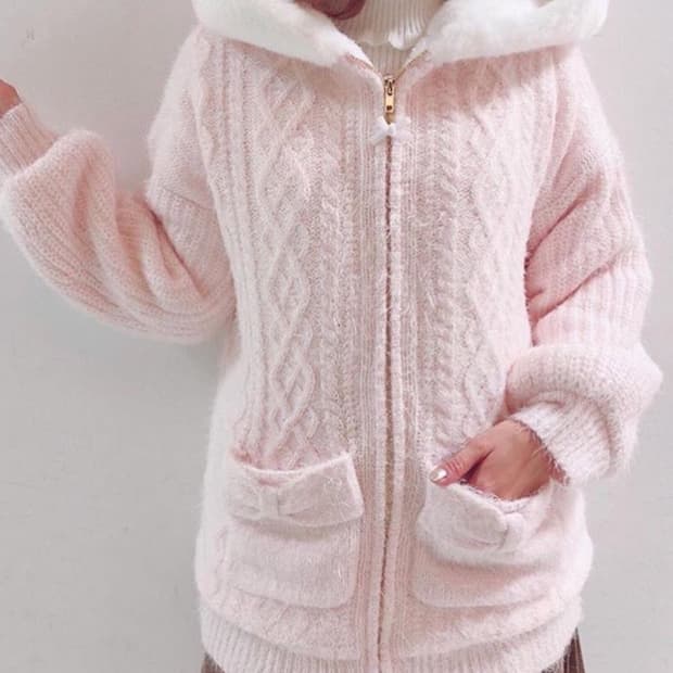 리즈리사 앙고라 리본 니트 후드집업 (희귀매물)