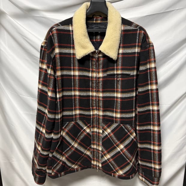 [S+급/2XL] 크롬하츠 체크 무늬 플란넬 퍼 카라 집업 자켓