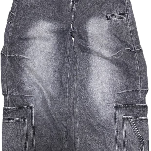 멀티 포켓 카펜터 와이드 데님 팬츠 차콜