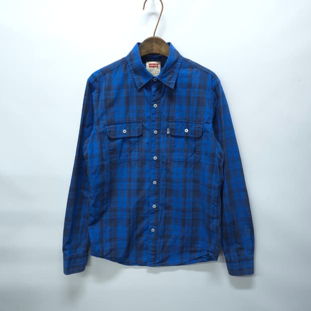 리바이스 화이트탭 블루 체크 남방 남성 셔츠