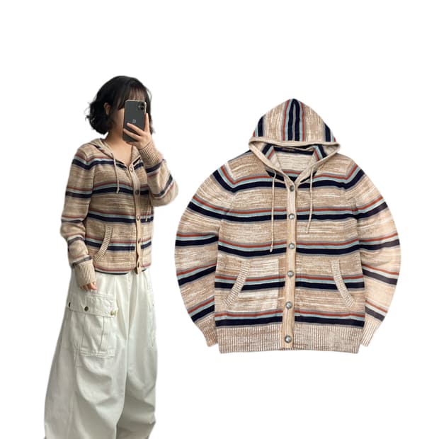 JPN 제팬 에스닉 후드 니트 가디건