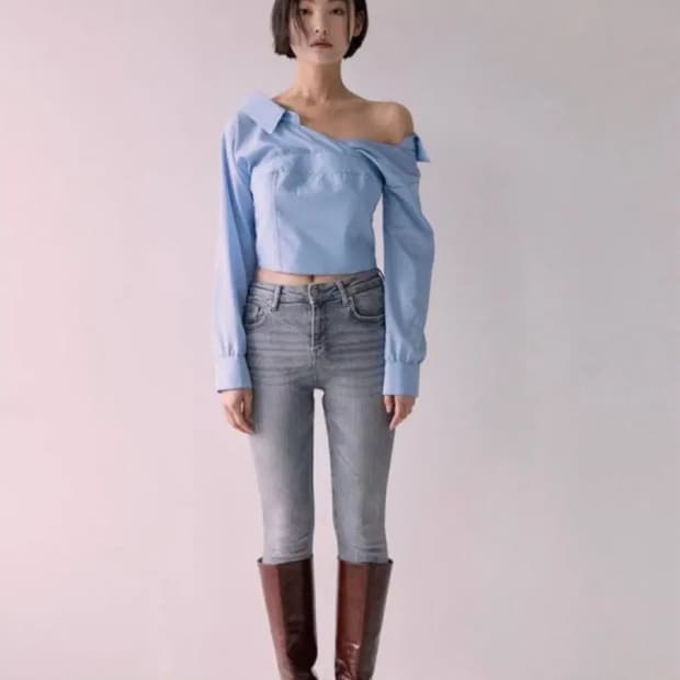 낫유어로즈 이네스 원숄더 셔츠 블라우스 블루