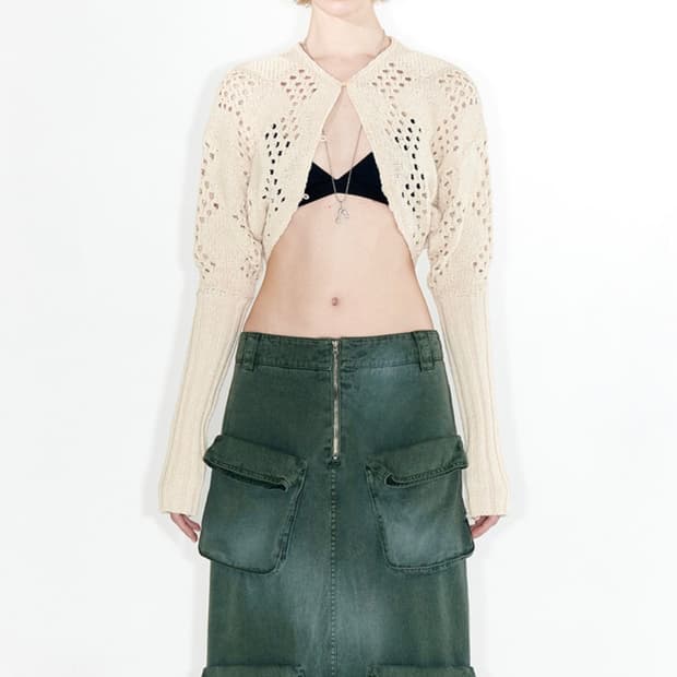 오픈 와이와이 아가일 포인텔 니트 볼레로