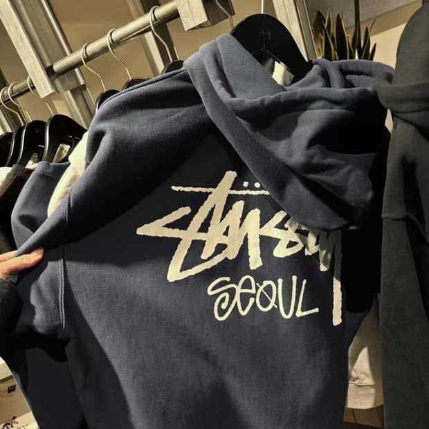 스투시 스탁 서울 후드 네이비 L