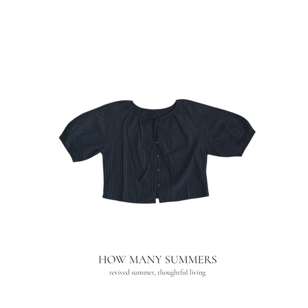 GU 지유 블랙 리본 퍼프 소매 블라우스