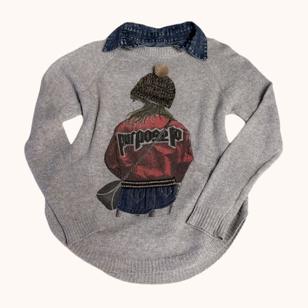 일본 히메갸루 Y2k 무드 폼폼이 큐빅 디테일 레이어드 니트 긴팔티