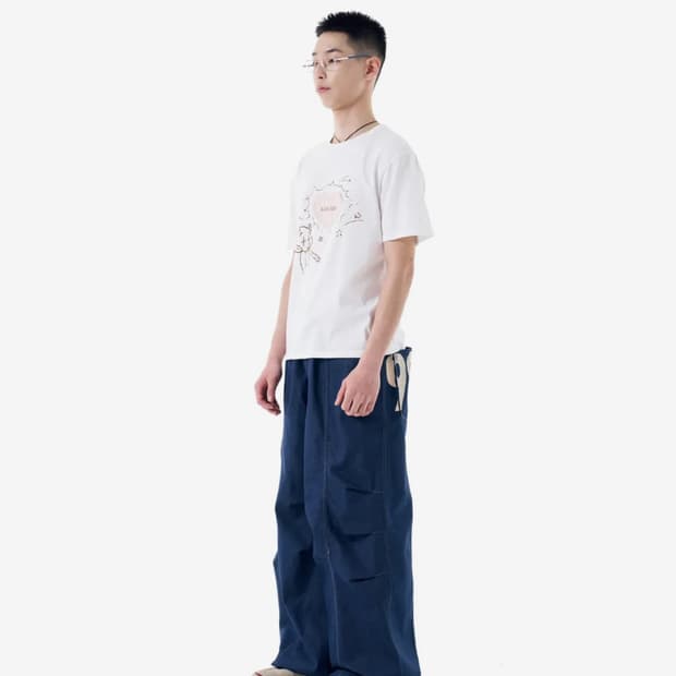 98 Printed Knee Pin-tuck Denim Pants (Bl