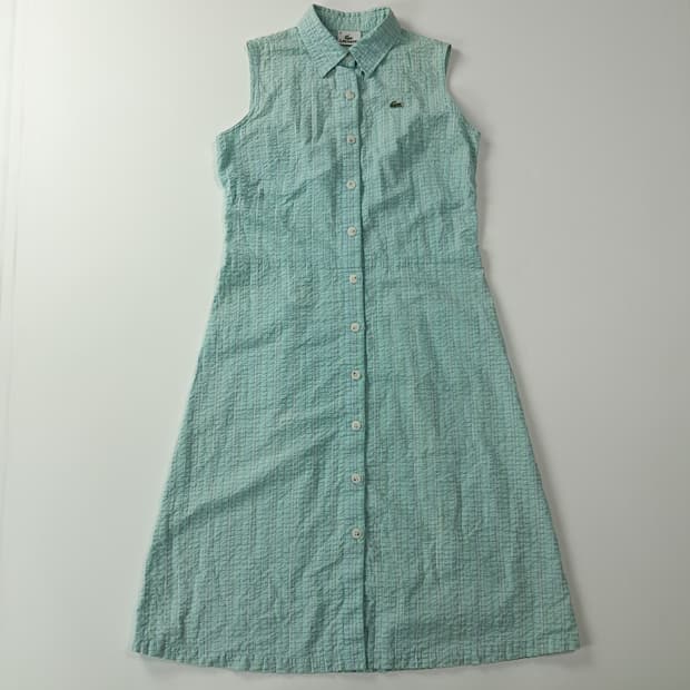 CK366 L 라코스테 90s 일본판 시어서커 민소매 칼라 원피스