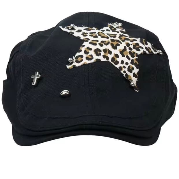 새상품 블랙 레오파드 호피 헌팅캡 
