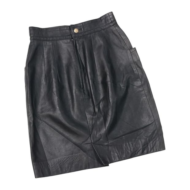 UOVA STELLA 빈티지 블랙 램스킨 레더 미디 스커트 (M)