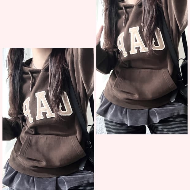 갭 빅로고 브라운 초코후드