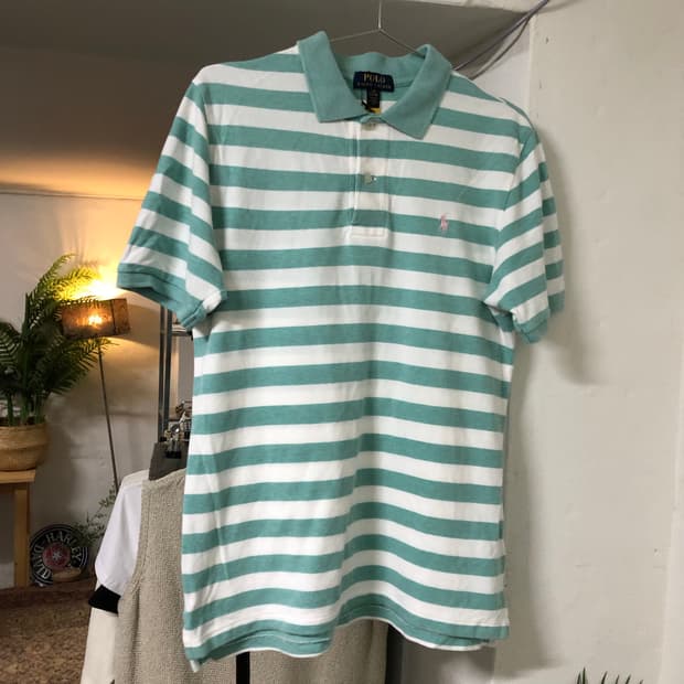 Polo Ralph Lauren 핑크 로고 스트라이프 반팔티