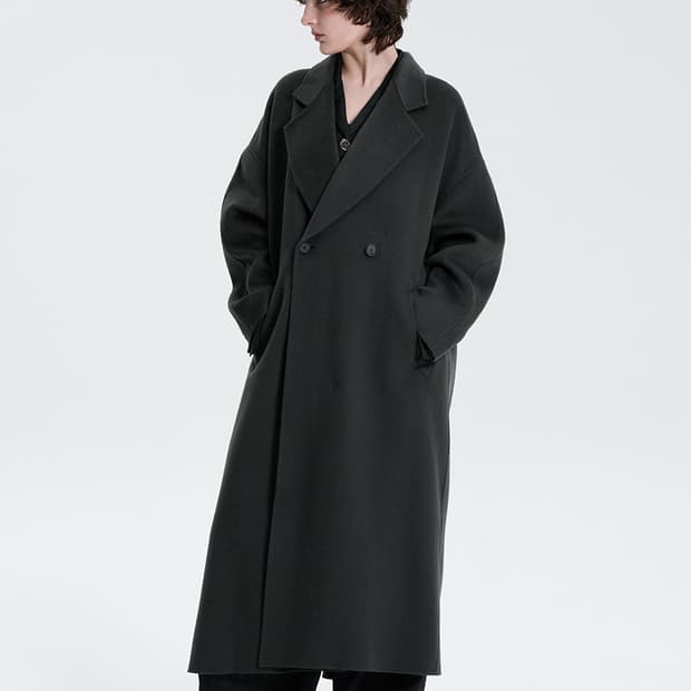 트리밍버드 핸드메이드 와이드 롱코트 다크그레이