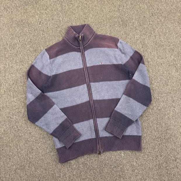 M)타미 힐피거 빈티지 네이비 스트라이프 니트집업