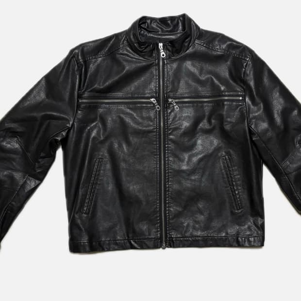 십자가 4웨이 지퍼 레더 자켓, 슬림핏 가죽 자켓