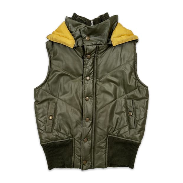 빈티지 Blancafe 카키 후드 패딩 베스트
