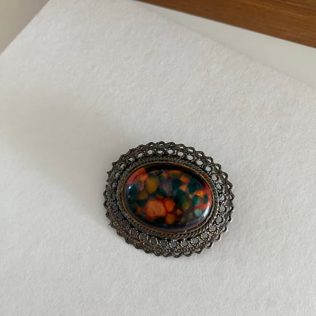 브론즈 오벌 수입 빈티지 브로치