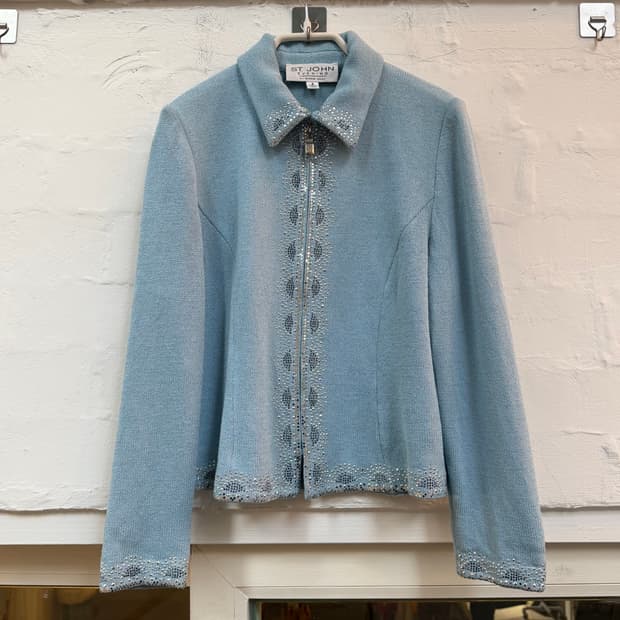 St.John 크리스탈 블루 니트 집업 자켓 6