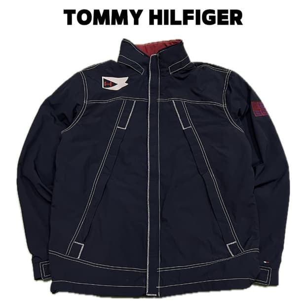 (M) 타미힐피거 올드스쿨 백로고 바람막이 점퍼 네이비
