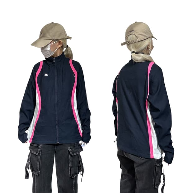 아디다스 네이비 핑크 라인 바람막이 자켓 L
