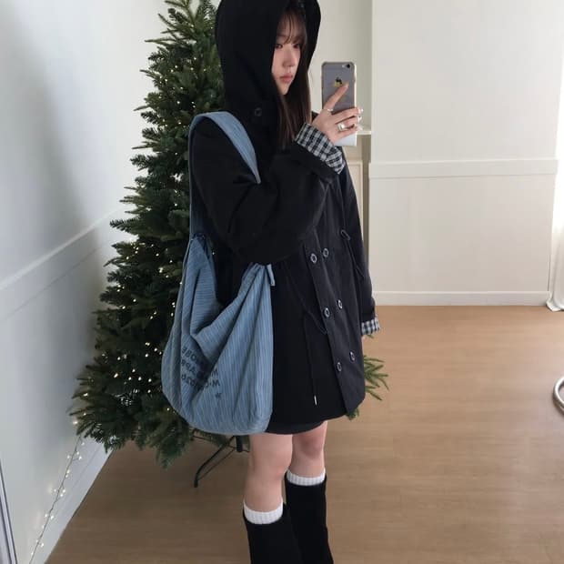 오피쉬 X 개횬 클로버튼 야상패딩 블랙