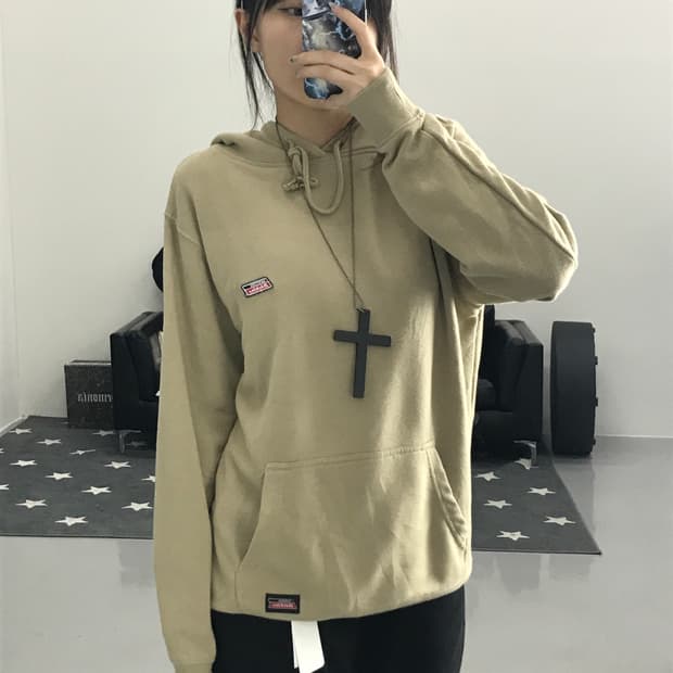  디키즈 베이지 로고 후드티