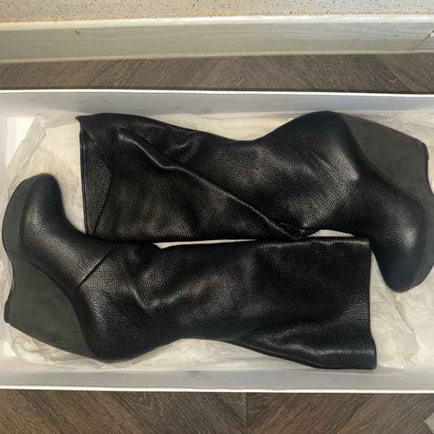 발렌시아가 2006 F/M 아카이브 블랙 레더 랩 웨지부츠