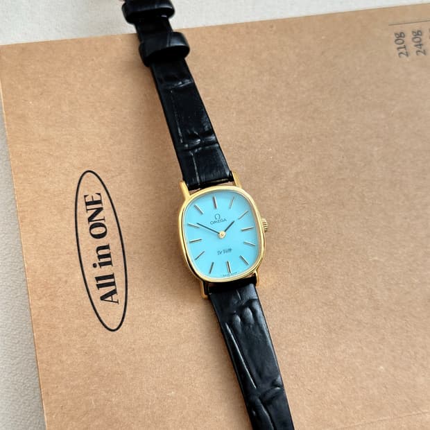 정품 오메가 수동 625 엘립스 이청아 드빌 터키블루 금장 여자 시계