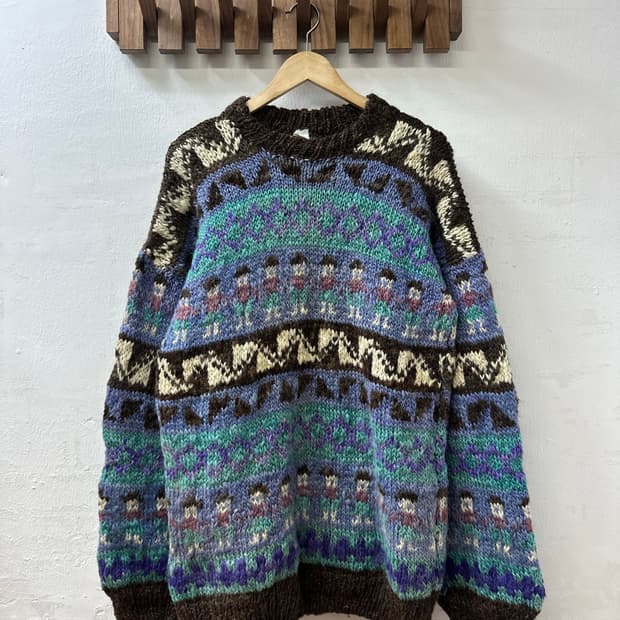 에콰도르 핸드메이드 울100% 빈티지 노르딕 페어아일 스웨터