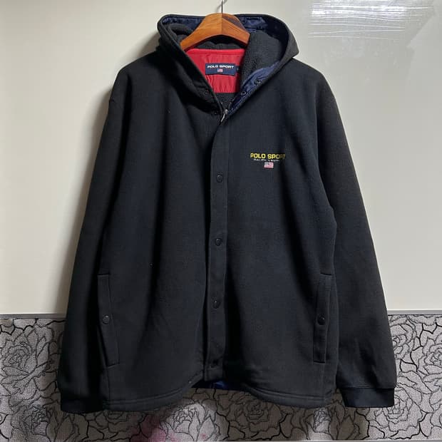 폴로 스포츠 블랙 후리스 후드 집업