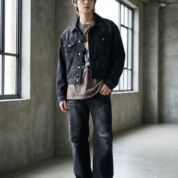 PLAC 플랙 오버핏 흑청 데님 자켓