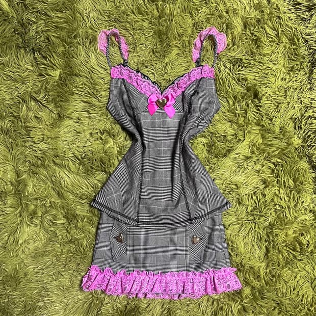 MA*RS 마즈 슈가글로스 핑크 레이스 체크 셋업 / MARS