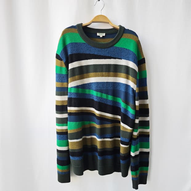 겐조 스트라이프 풀오버 니트 그린 블루 XL