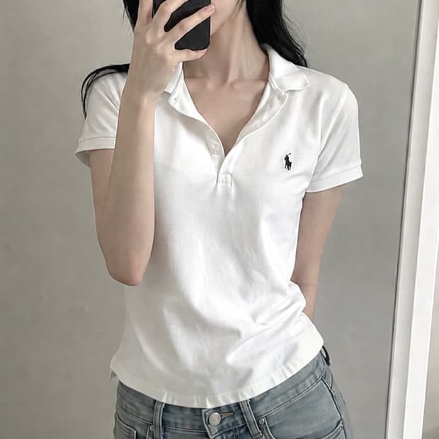 폴로 랄프로렌 커스텀 슬림핏 카라 반팔 화이트